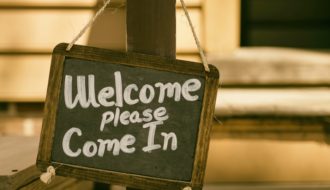 Welcome chalkboard sign