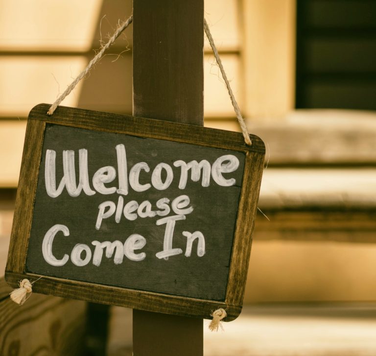 Welcome chalkboard sign